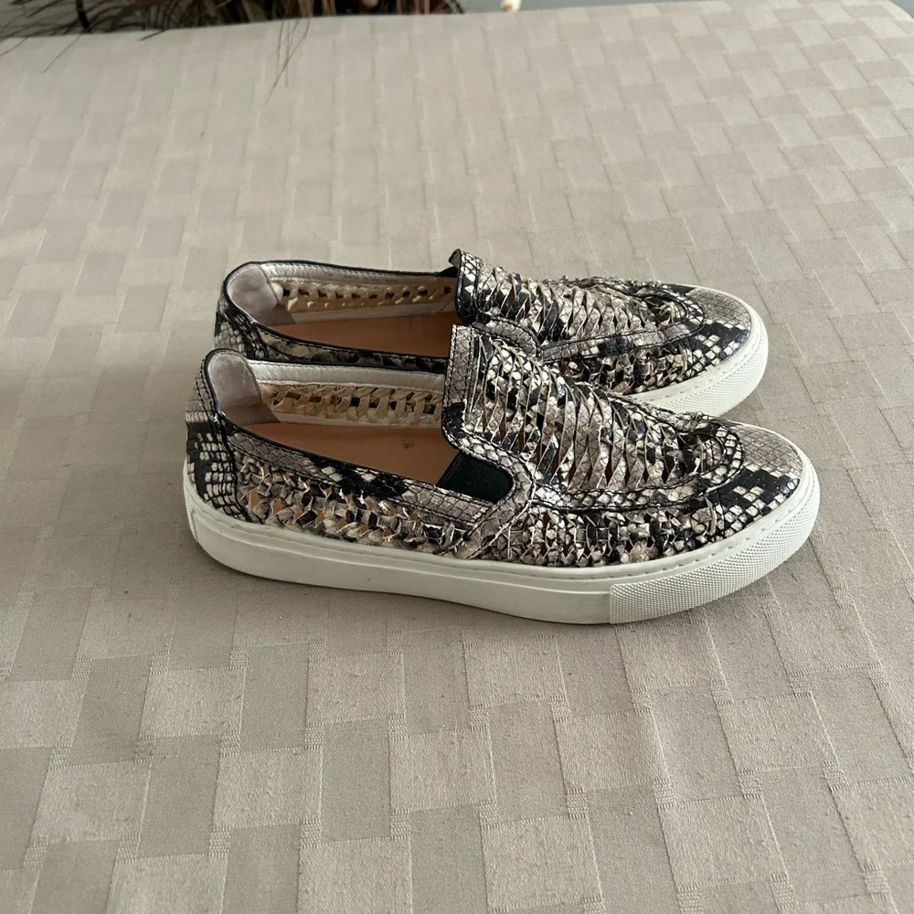 Tory Burch Huarache Woven Snake Print Slip On Sneakers